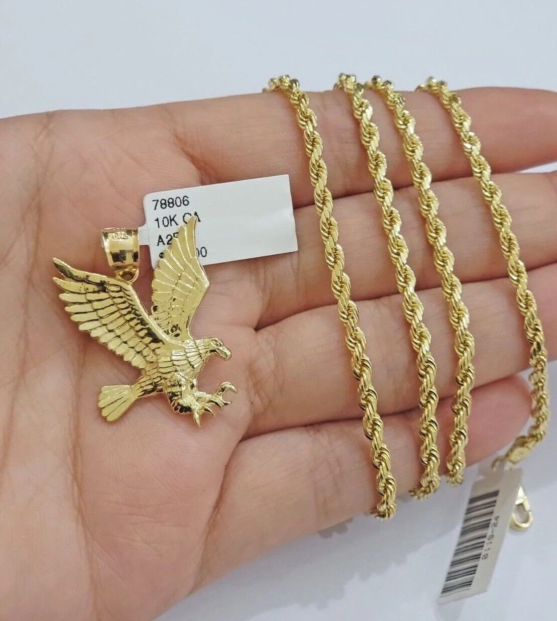 10k Gold Rope Chain Eagle Charm Pendant Set 22'' Inches 3mm Necklace REAL SALE - Image 8