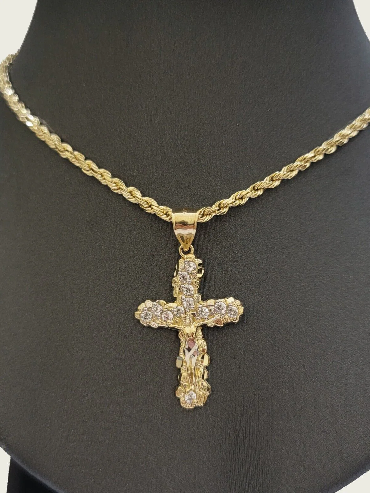 10k Gold Rope Chain Jesus Cross Charm Pendant Set 18-28" inch 3mm Necklace, REAL - Image 4