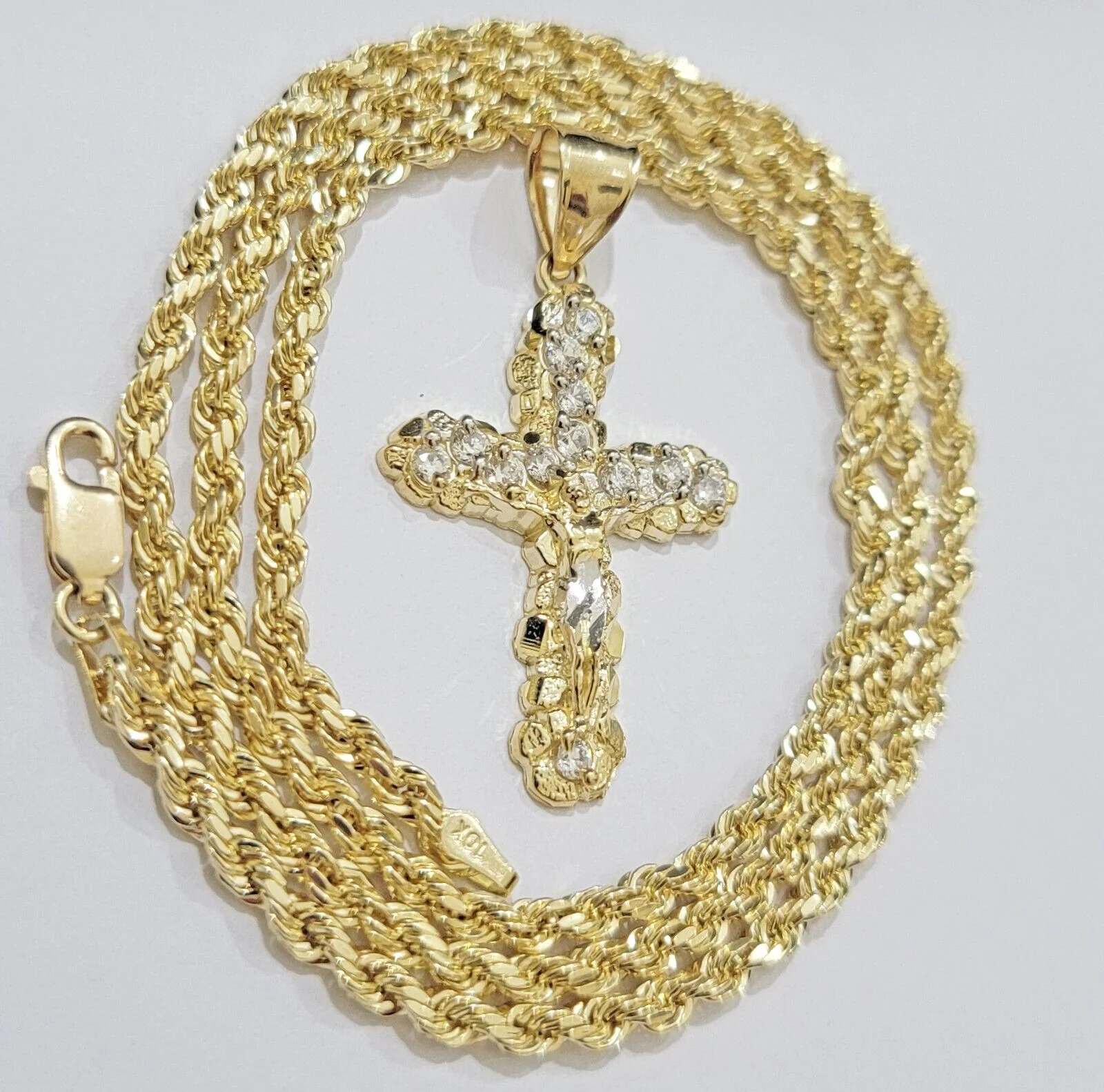 10k Gold Rope Chain Jesus Cross Charm Pendant Set 18-28" inch 4mm Necklace, REAL - Image 3