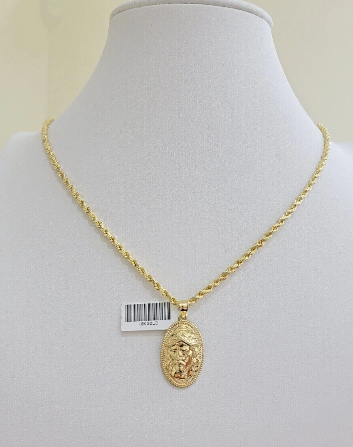 10k Gold Rope Chain Jesus Head Charm Pendant Set 18-28" Inch 3mm Necklace REAL - Image 8