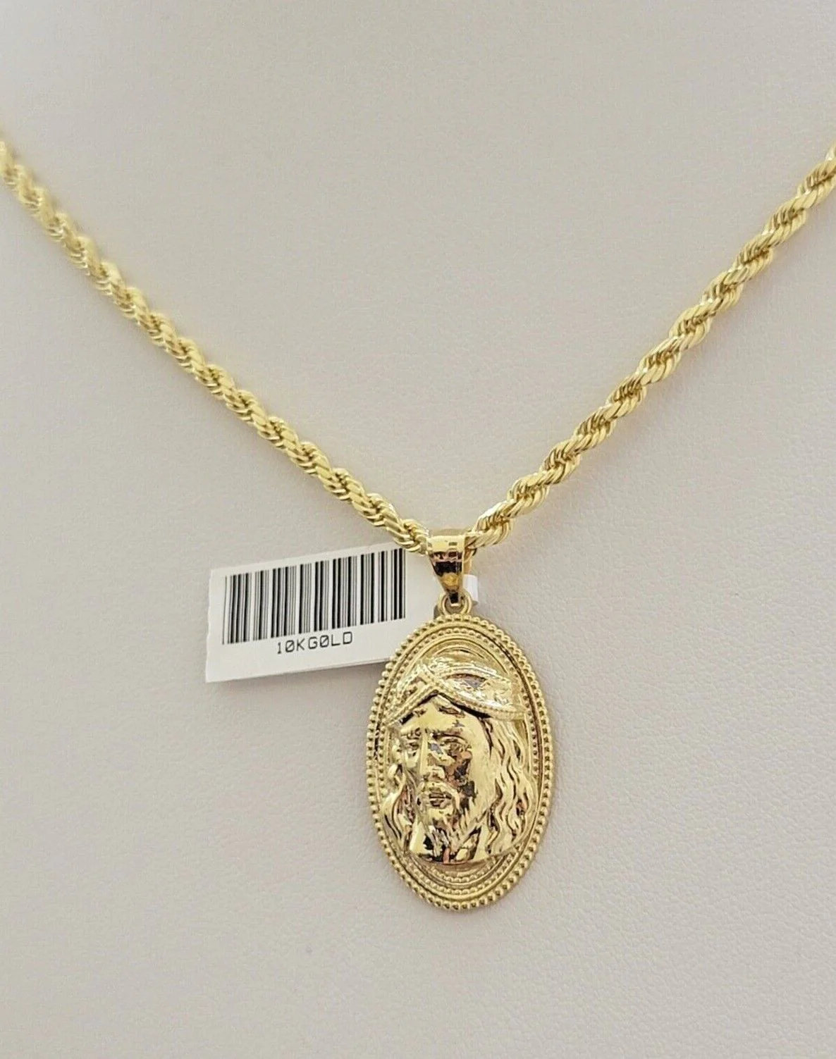 10k Gold Rope Chain Jesus Head Charm Pendant Set 22" Inch 3mm Necklace REAL SALE - Image 4