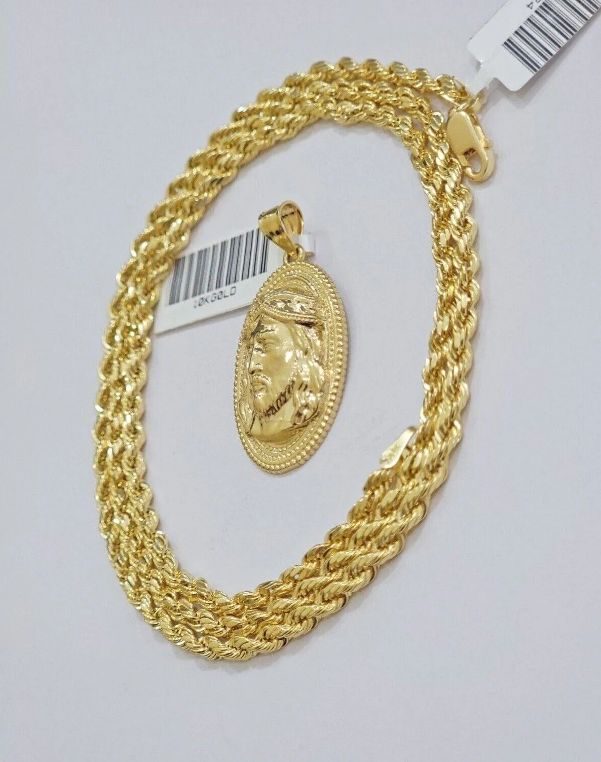10k Gold Rope Chain Jesus Head Charm Pendant Set 22" Inch 3mm Necklace REAL SALE - Image 5