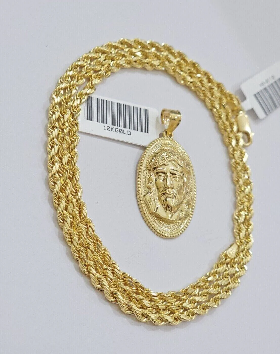 10k Gold Rope Chain Jesus Head Charm Pendant Set 22" Inch 3mm Necklace REAL SALE - Image 6