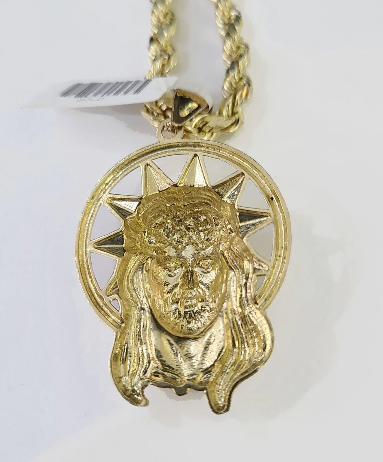 10k Gold Rope Chain & Jesus Head Charm SET 5mm 22 Inches Necklace - Image 5