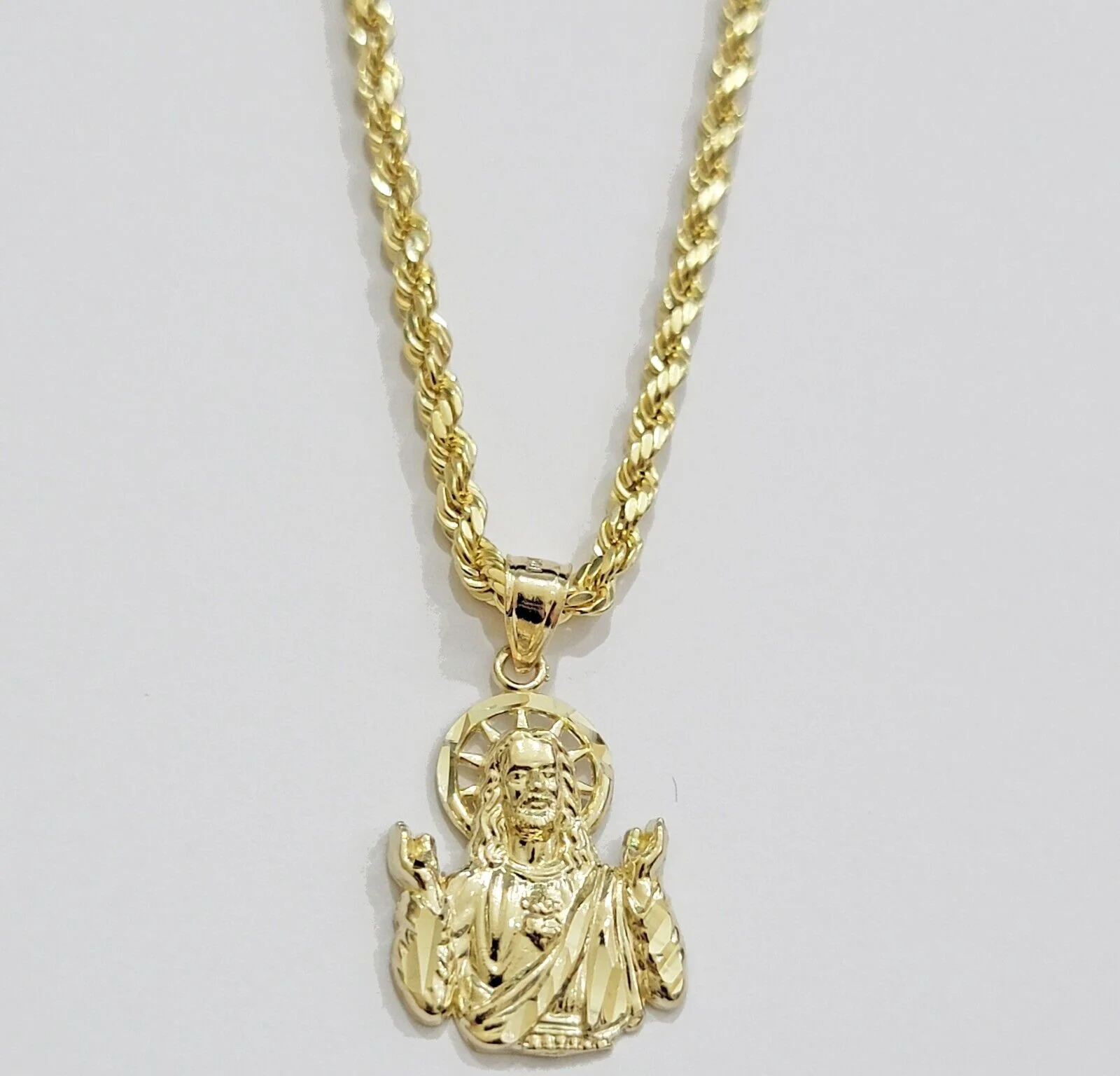 10k Gold Rope Chain Jesus Head pendant Set 3mm 24 Inch Necklace & Charm REAL 10k - Image 4