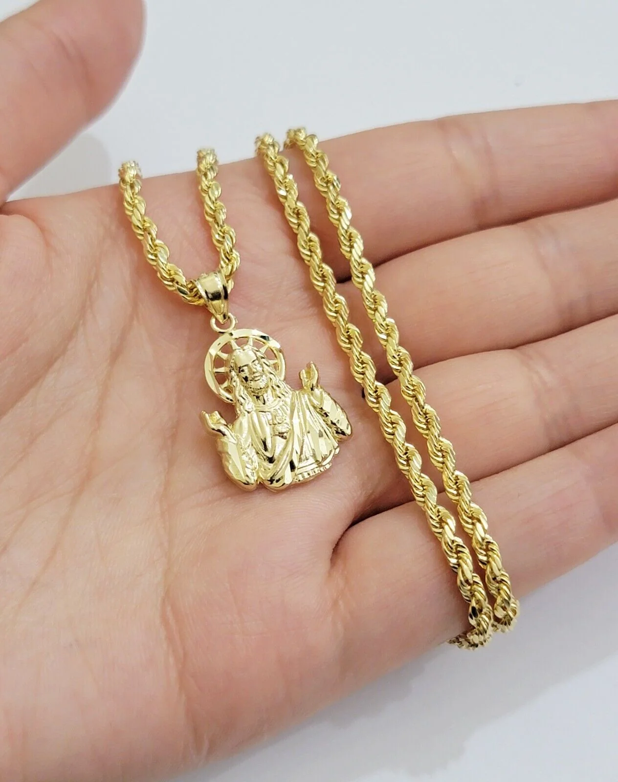 10k Gold Rope Chain Jesus Head pendant Set 3mm 24 Inch Necklace & Charm REAL 10k - Image 5