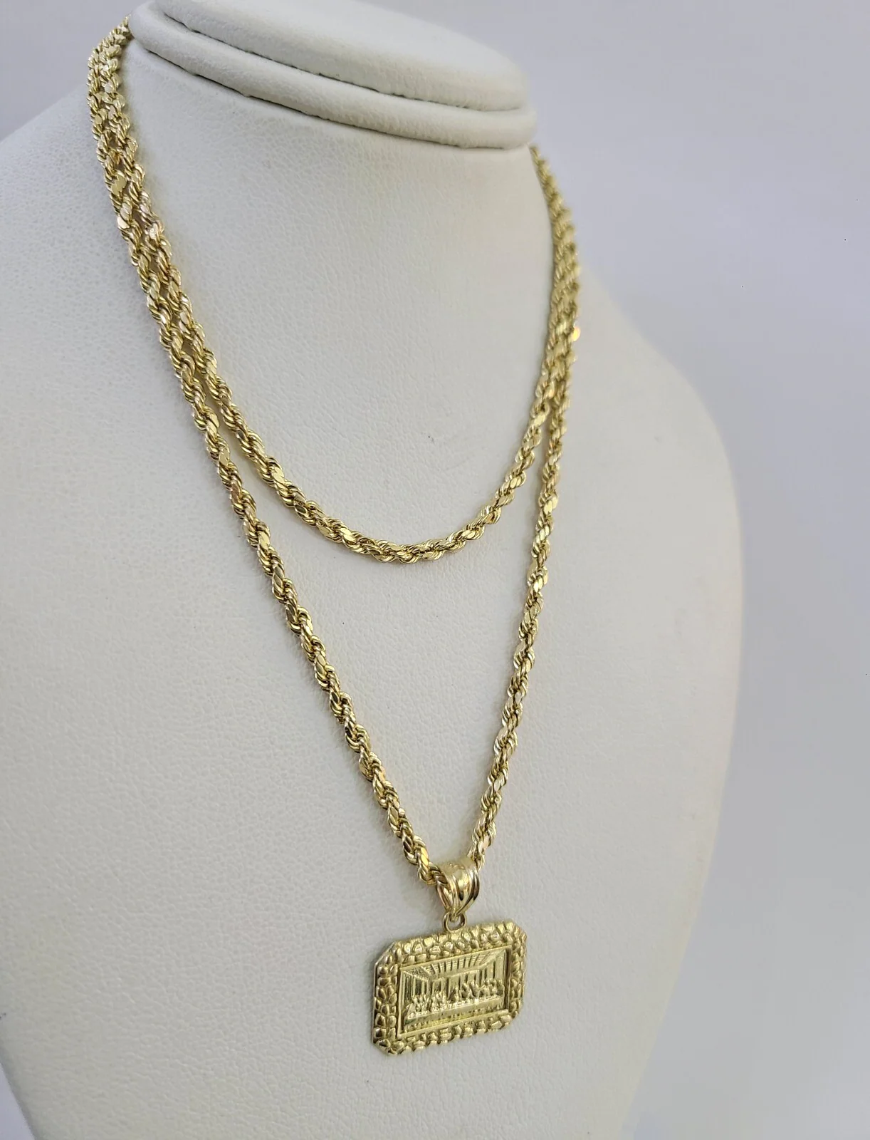 10k Gold Rope Chain Last Supper Charm Nugget Set 18"-28" inch 2.5mm Necklace - Image 2