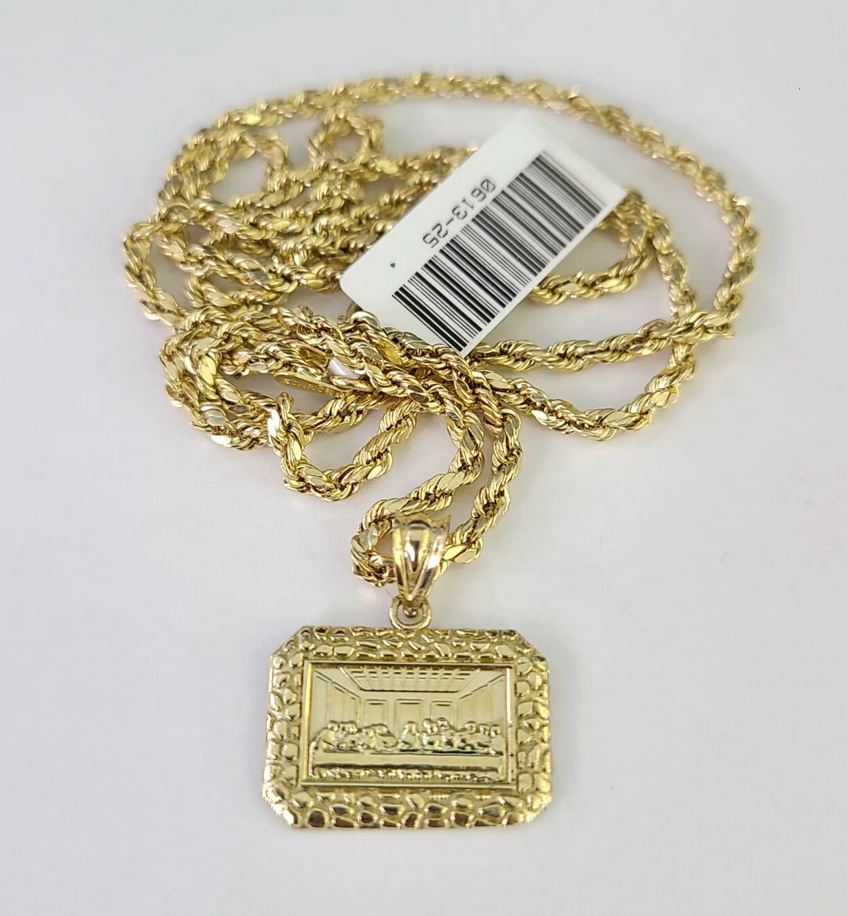 10k Gold Rope Chain Last Supper Charm Nugget Set 18"-28" inch 2.5mm Necklace - Image 3