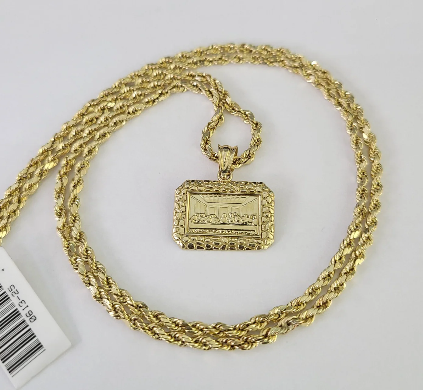 10k Gold Rope Chain Last Supper Charm Nugget Set 18"-28" inch 2.5mm Necklace - Image 4