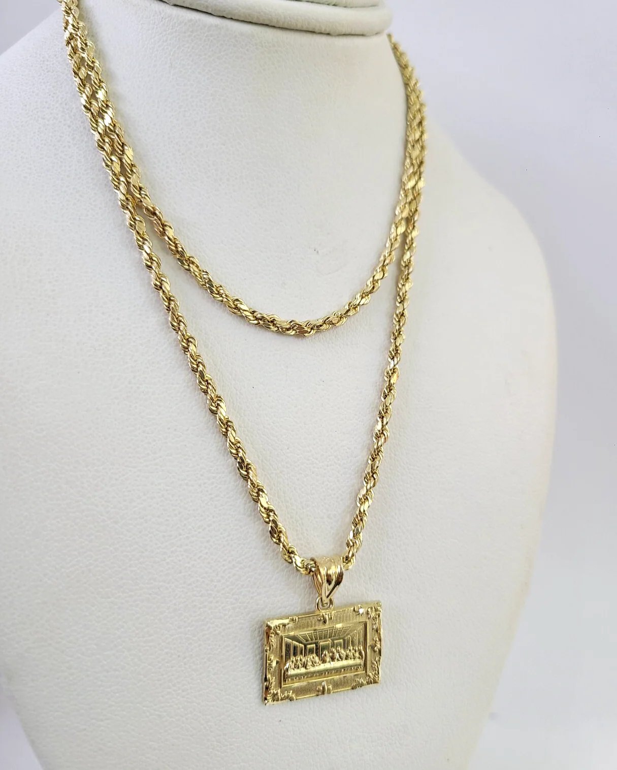 10k Gold Rope Chain Last Supper Charm Pendant Set 18"-28" inch 2.5mm Necklace - Image 5