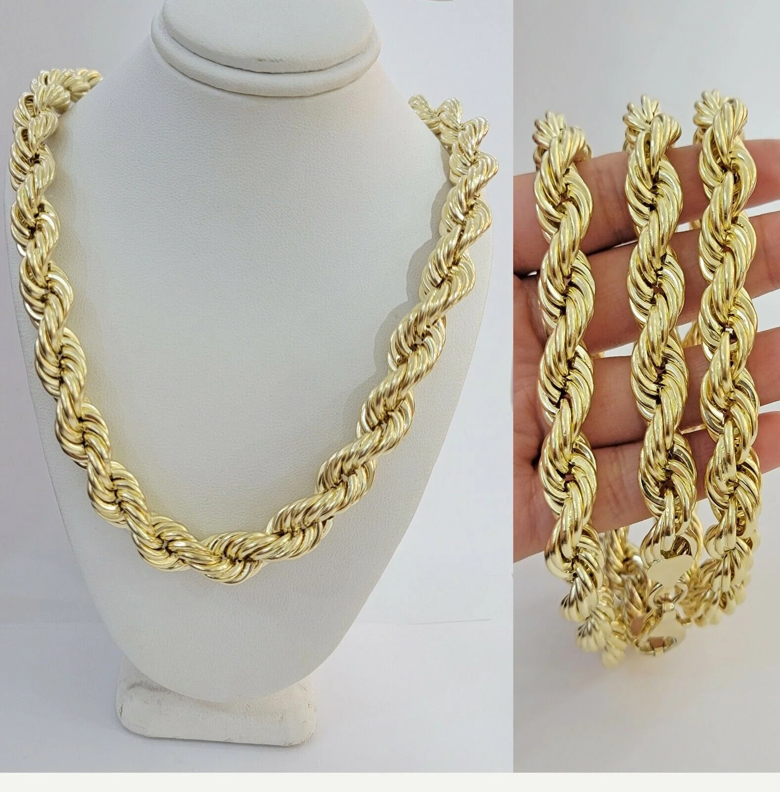 10k Gold Rope Chain Mens 22 Inch Necklace 12mm REAL 10kt Yellow Gold , Thick - Image 10