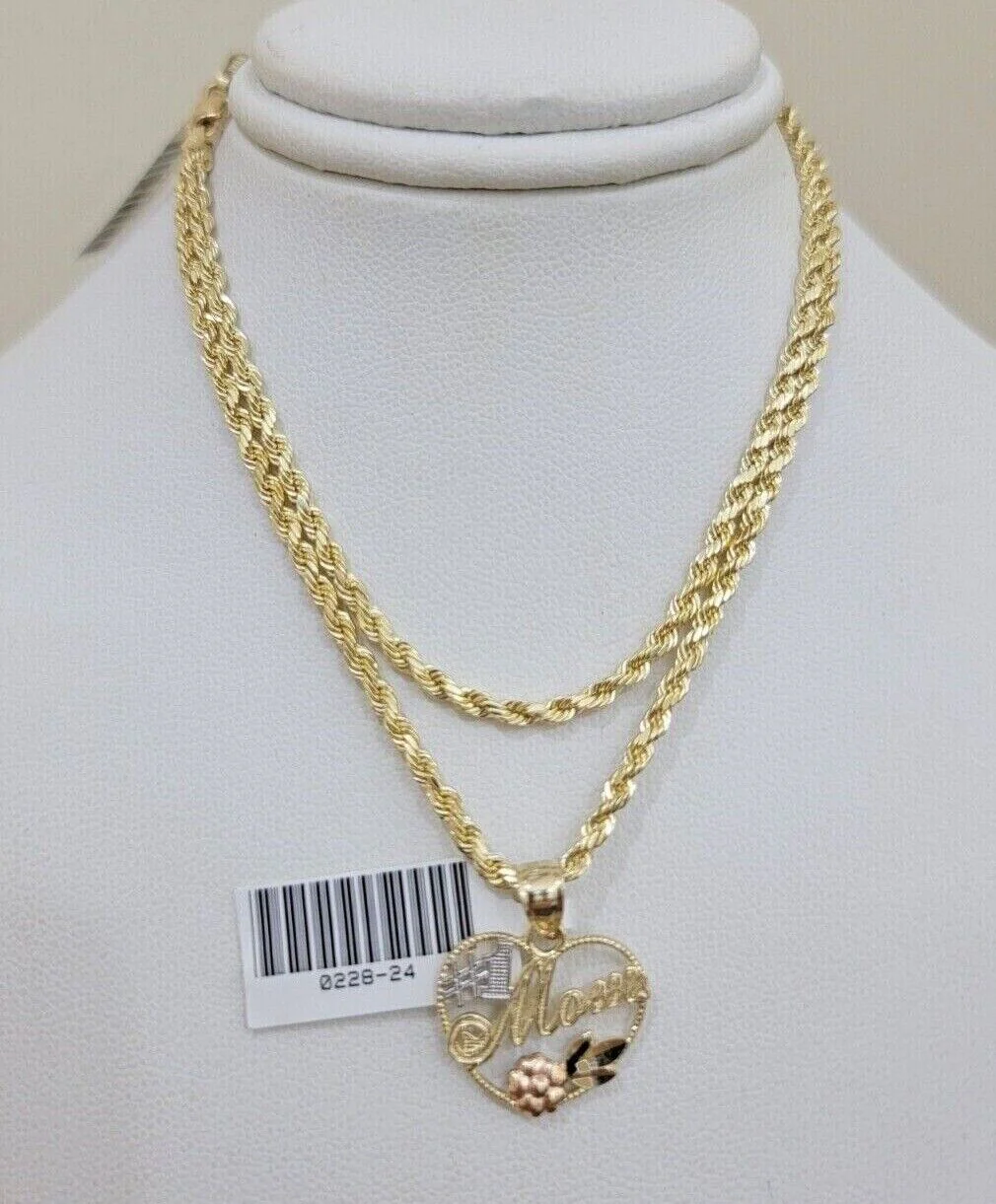 10k Gold Rope Chain Mom Heart Charm Pendant Set 16-28'' Inch 2.5mm Necklace REAL - Image 7