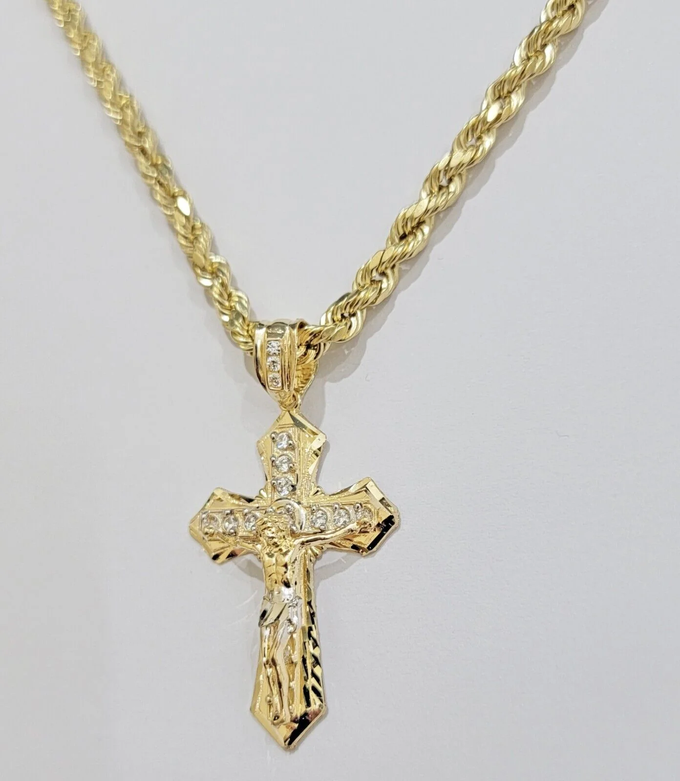 10k Gold Rope Chain Necklace Cross Charm Jesus Pendant Set 18-28" 5mm, REAL 10KT - Image 5