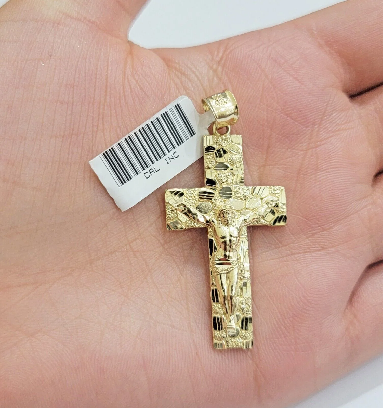 10k Gold Rope Chain Nugget Cross Charm Pendant Set 18-28 inch 3mm Necklace, REAL - Image 5