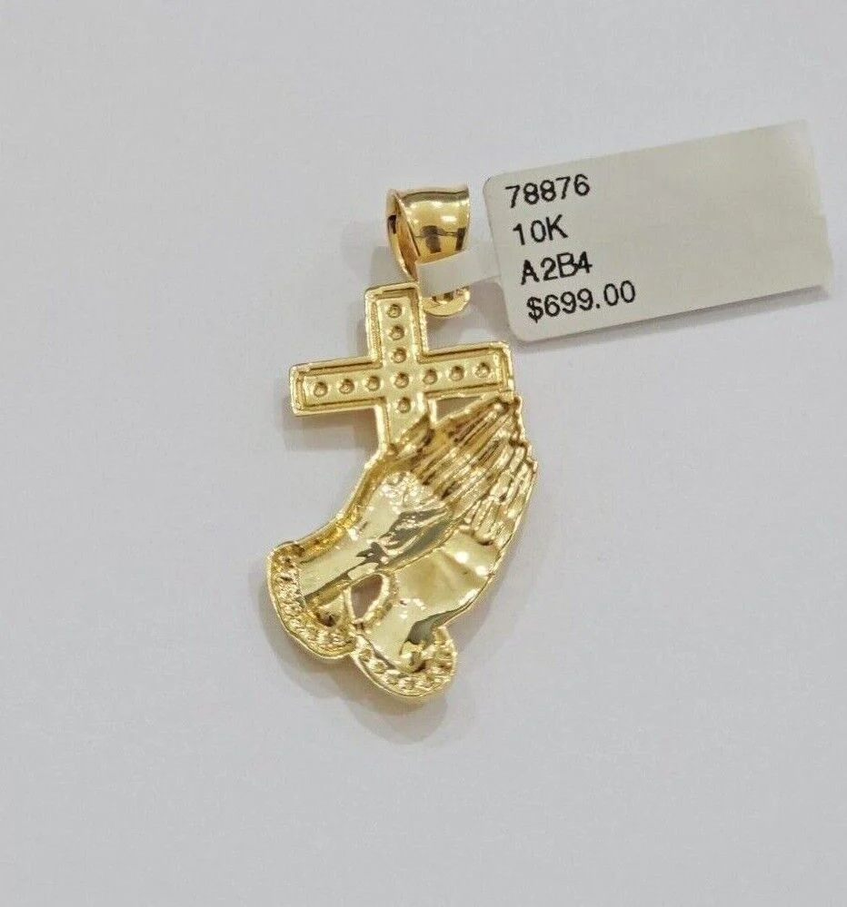 10k Gold Rope Chain Praying Hand Charm Pendant Set 18-28''Inch 3mm Necklace REAL - Image 2