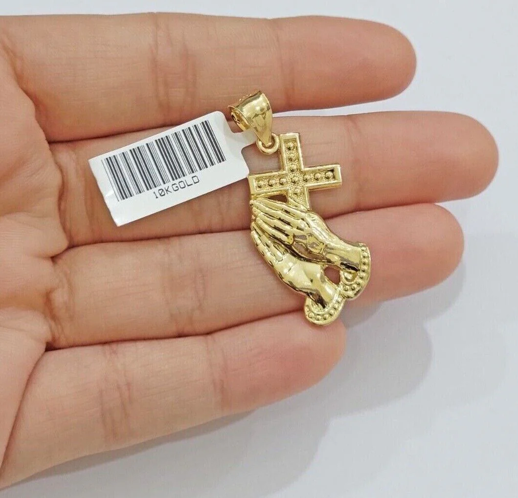 10k Gold Rope Chain Praying Hand Charm Pendant Set 18-28''Inch 3mm Necklace REAL - Image 7