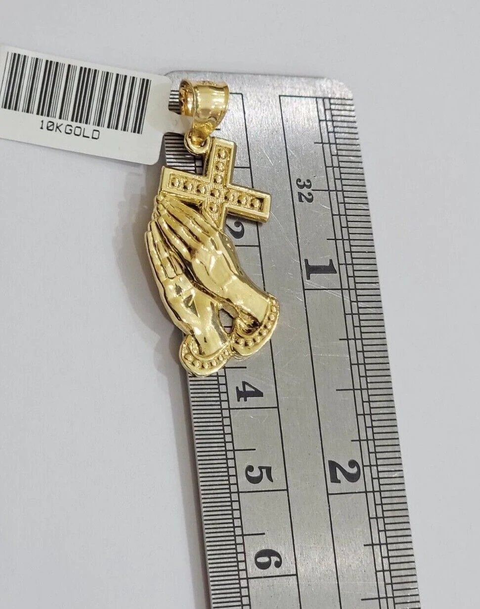 10k Gold Rope Chain Praying Hand Charm Pendant Set 18-28''Inch 3mm Necklace REAL - Image 9