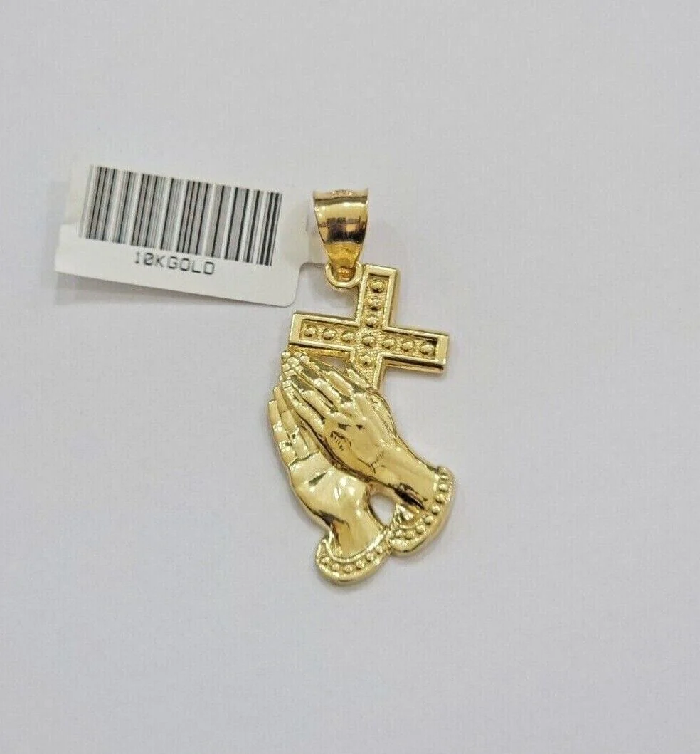10k Gold Rope Chain Praying Hand Charm Pendant Set 22'' Inches 3mm Necklace REAL - Image 10
