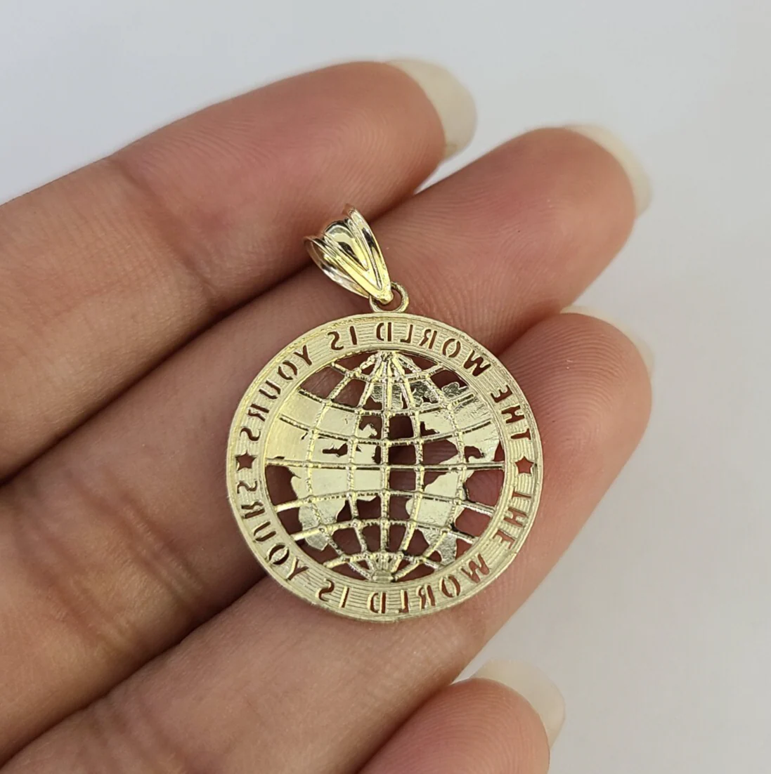 10k Gold Rope Chain World is Yours Charm Pendant Set 18"-28" inch 2.5mm Necklace - Image 7