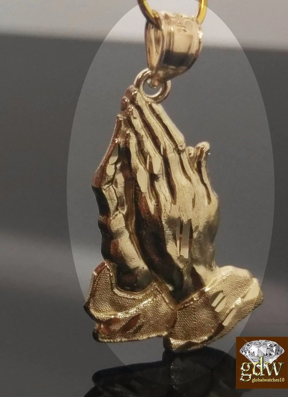 10k Gold Rope Necklace 20" 2mm Chain Praying Hand Charm Pendant Men Women - Image 3