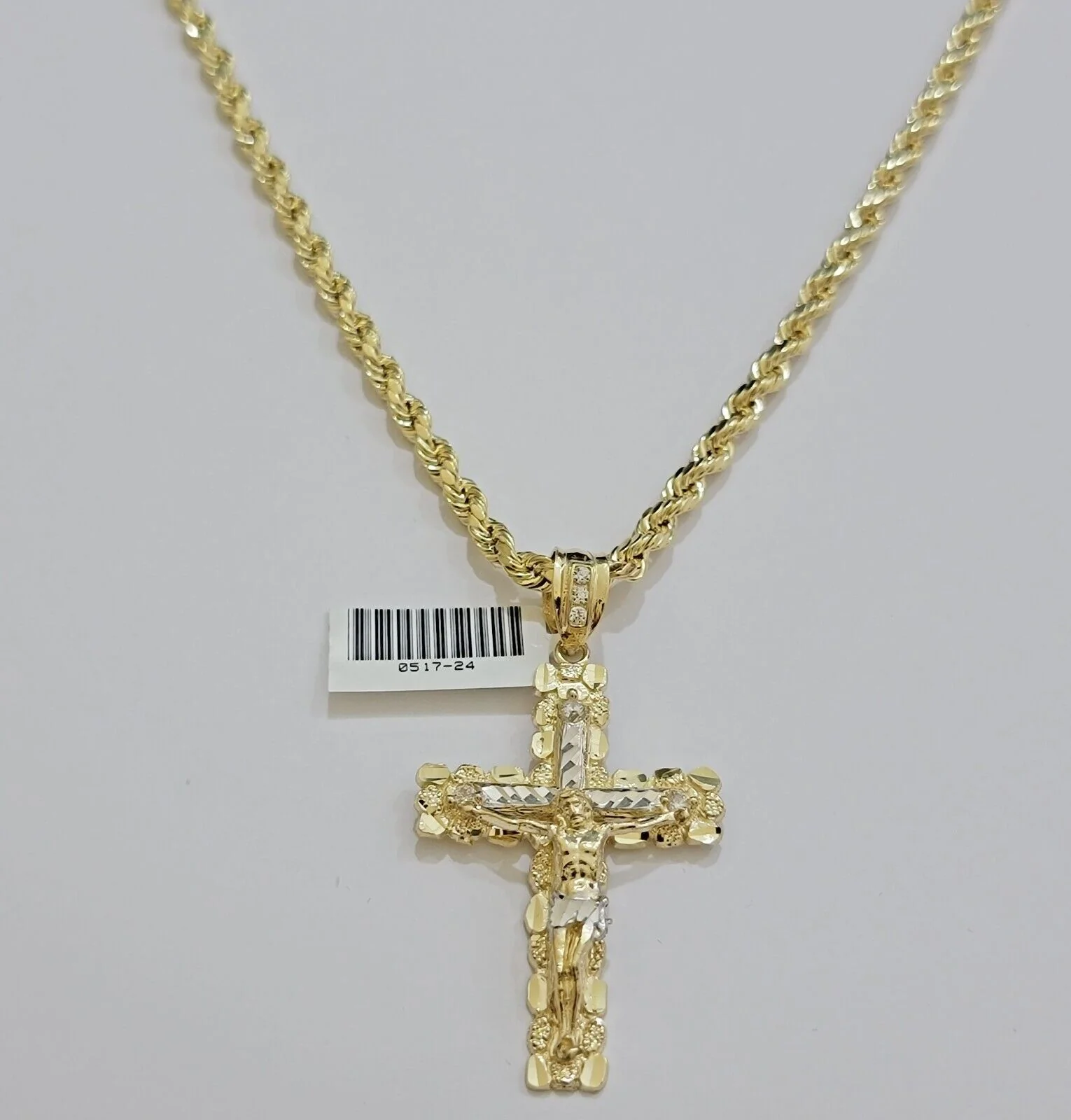 10k Gold Rope Necklace Jesus Cross Charm pendant SET 4mm chain 18"-28" REAL 10KT - Image 6