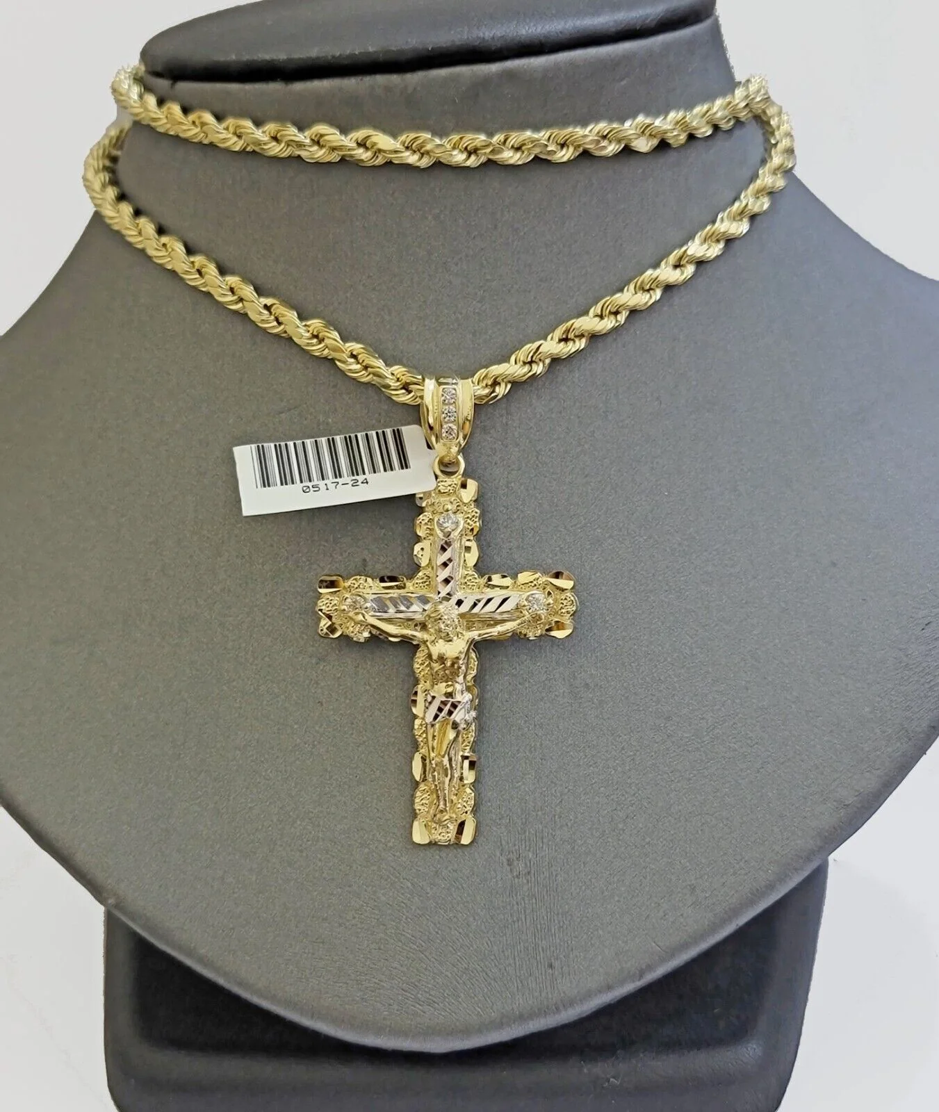 10k Gold Rope Necklace Jesus Cross Charm pendant SET 4mm chain 18"-28" REAL 10KT - Image 8