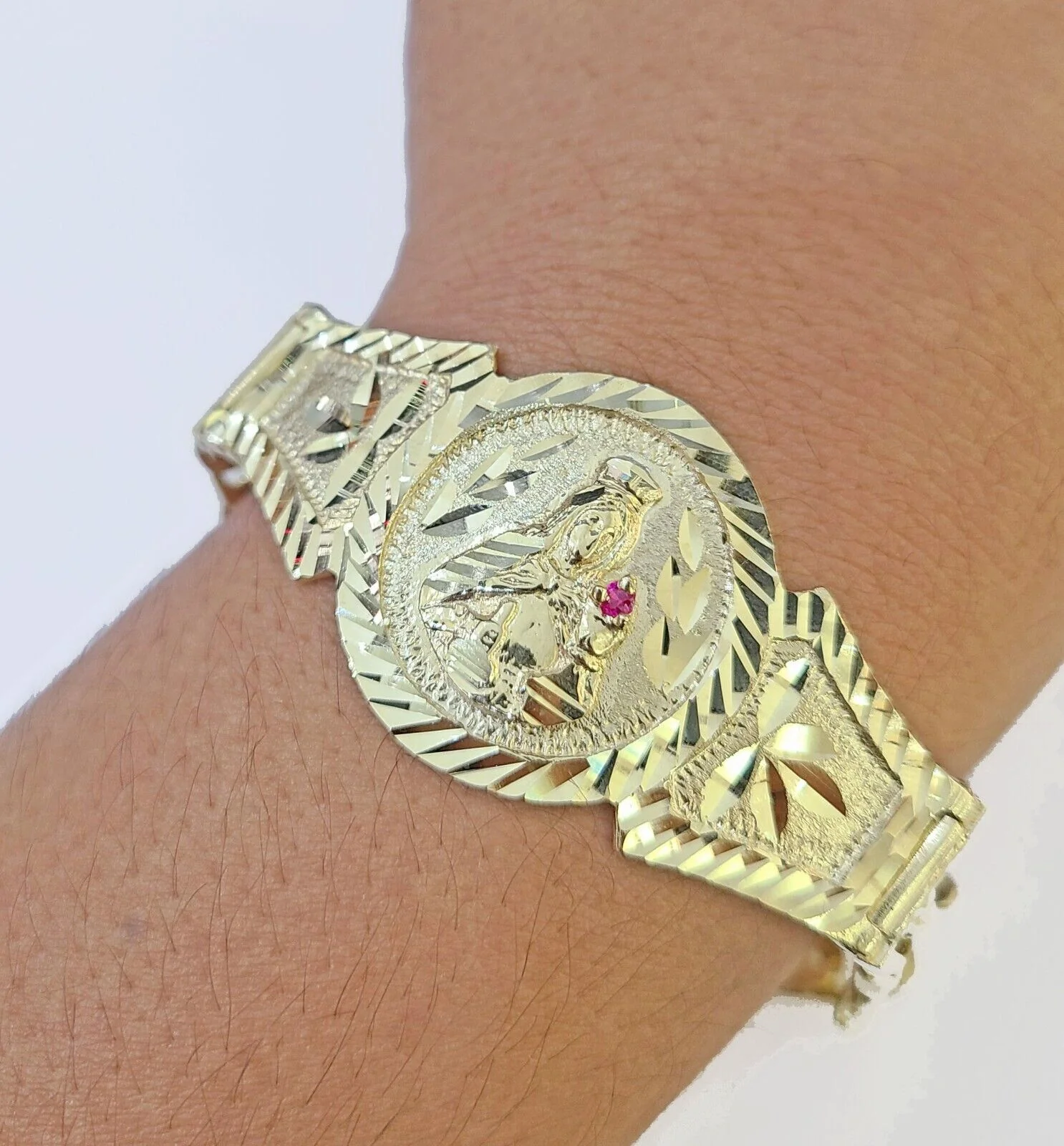 10k Gold Saint Barbara Miami Cuban Bracelet Size 8" 15mm - Image 2