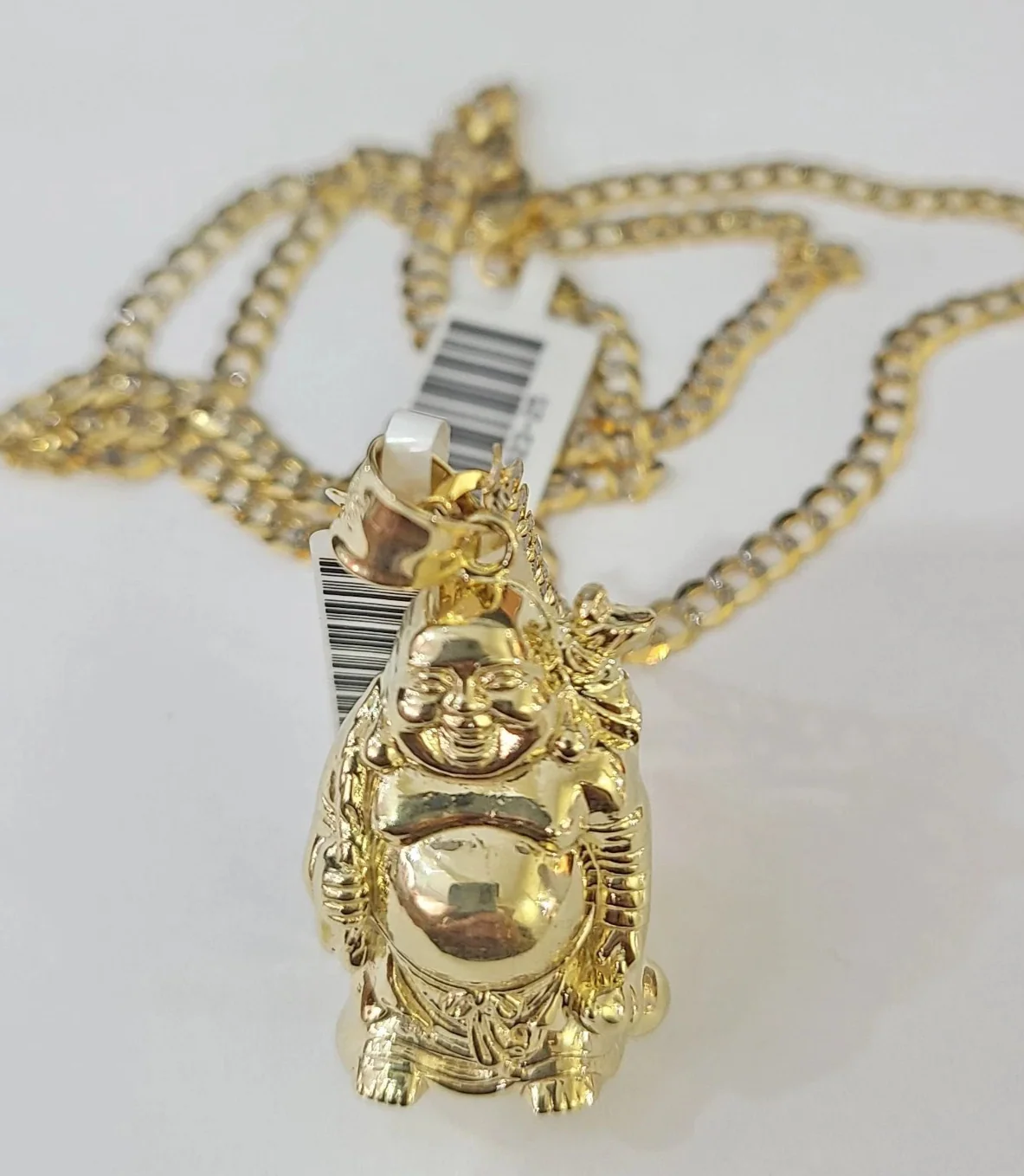 10k Gold Solid Cuban Curb Chain Laughing Buddha Pendant Charm 3mm Necklace - Image 6