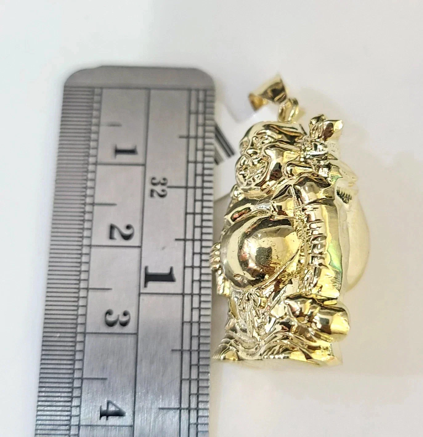 10k Gold Solid Cuban Curb Chain Laughing Buddha Pendant Charm 3mm Necklace - Image 8