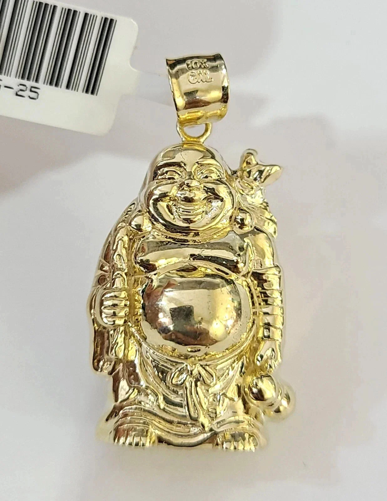 10k Gold Solid Cuban Curb Chain Laughing Buddha Pendant Charm 3mm Necklace - Image 4