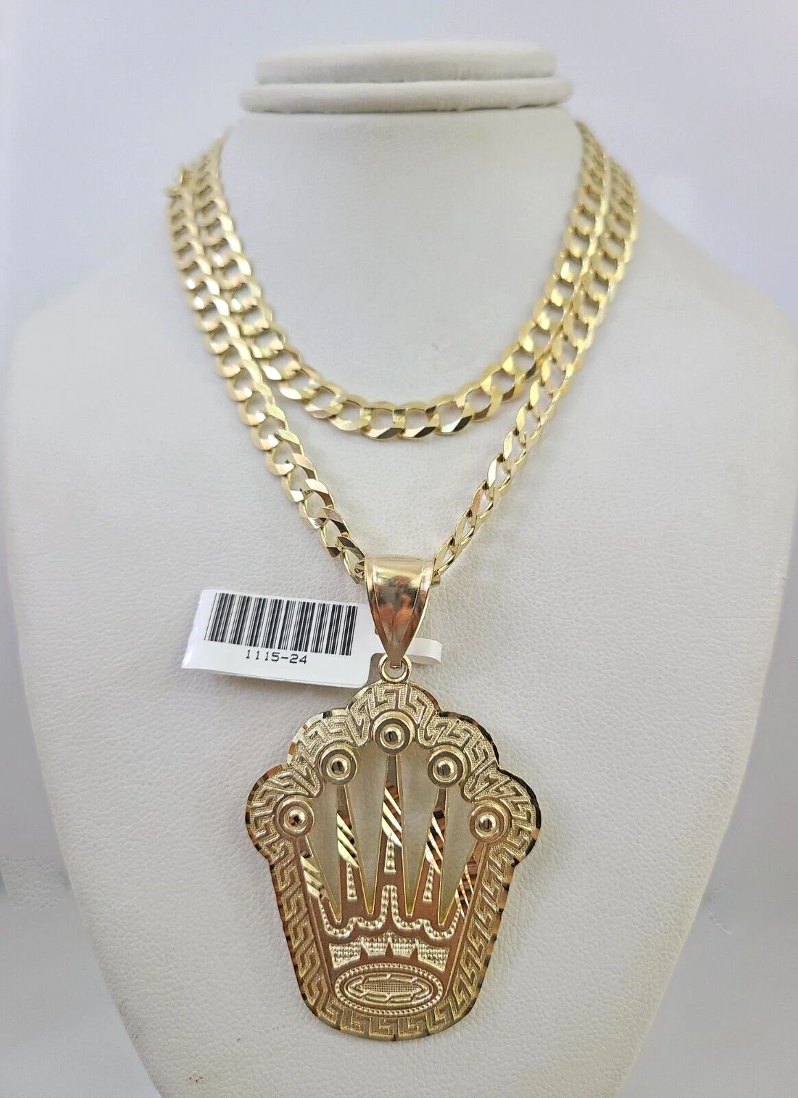 10k Gold Solid Cuban Curb Chain Necklace Crown Pendant Set 6mm 20"-30" Charm
