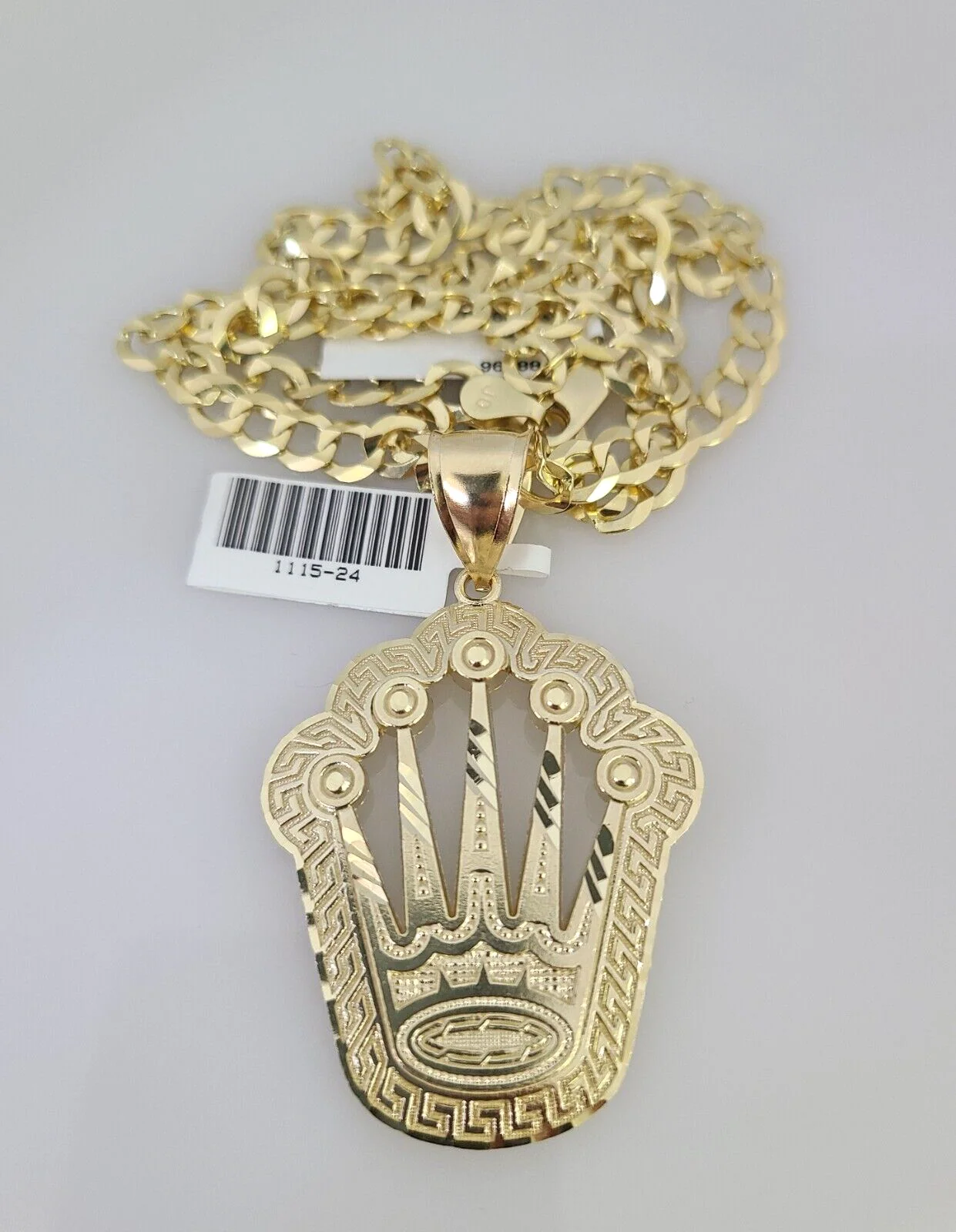 10k Gold Solid Cuban Curb Chain Necklace Crown Pendant Set 6mm 20"-30" Charm - Image 2