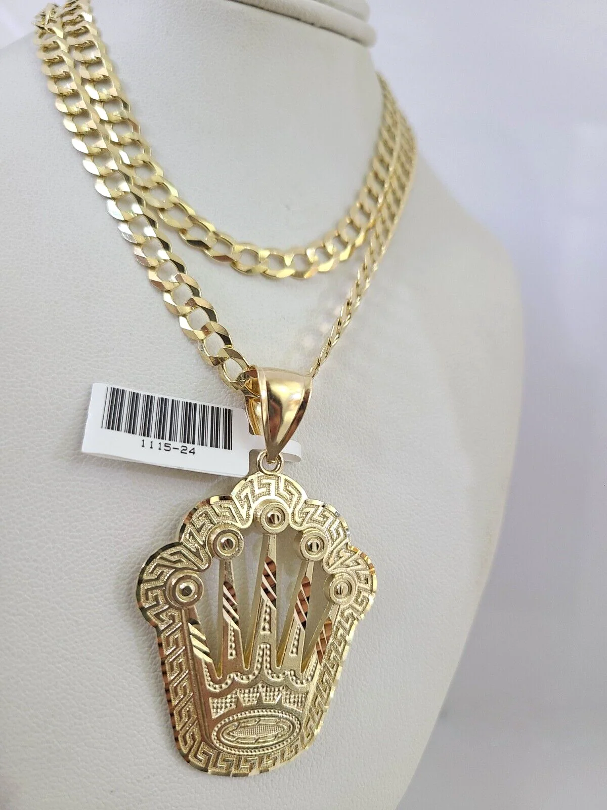 10k Gold Solid Cuban Curb Chain Necklace Crown Pendant Set 6mm 20"-30" Charm - Image 3