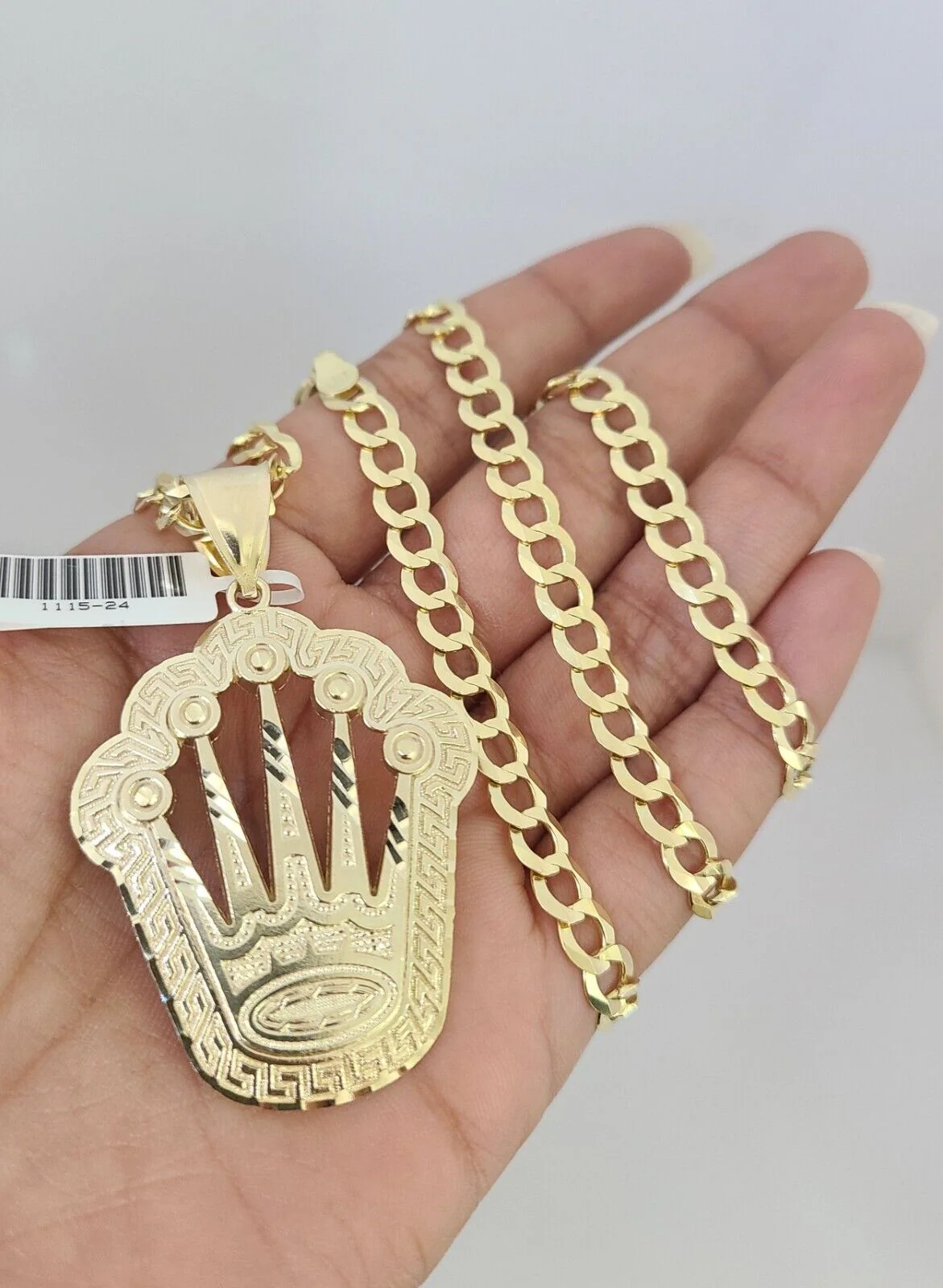 10k Gold Solid Cuban Curb Chain Necklace Crown Pendant Set 6mm 20"-30" Charm - Image 4