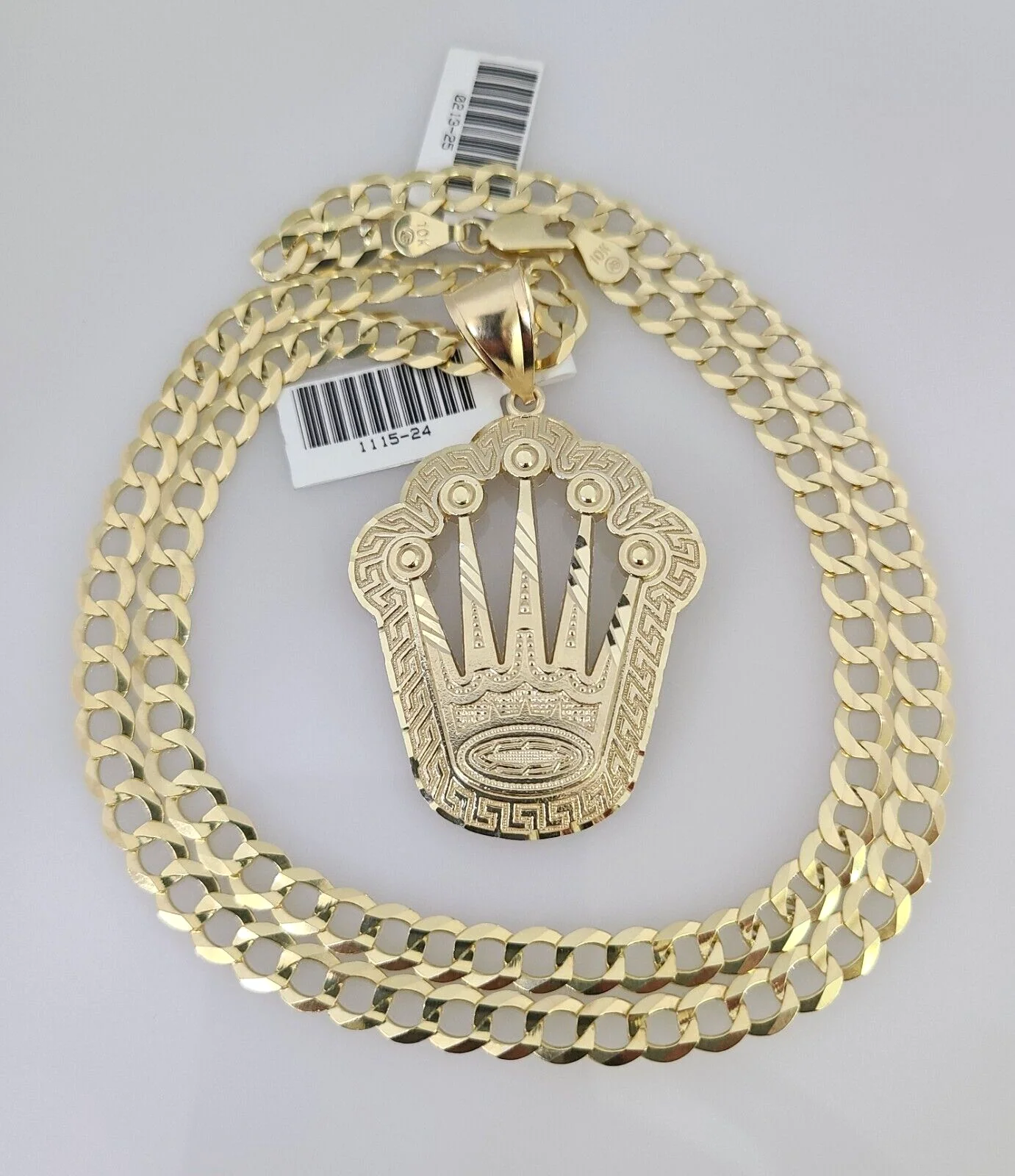 10k Gold Solid Cuban Curb Chain Necklace Crown Pendant Set 6mm 20"-30" Charm - Image 5
