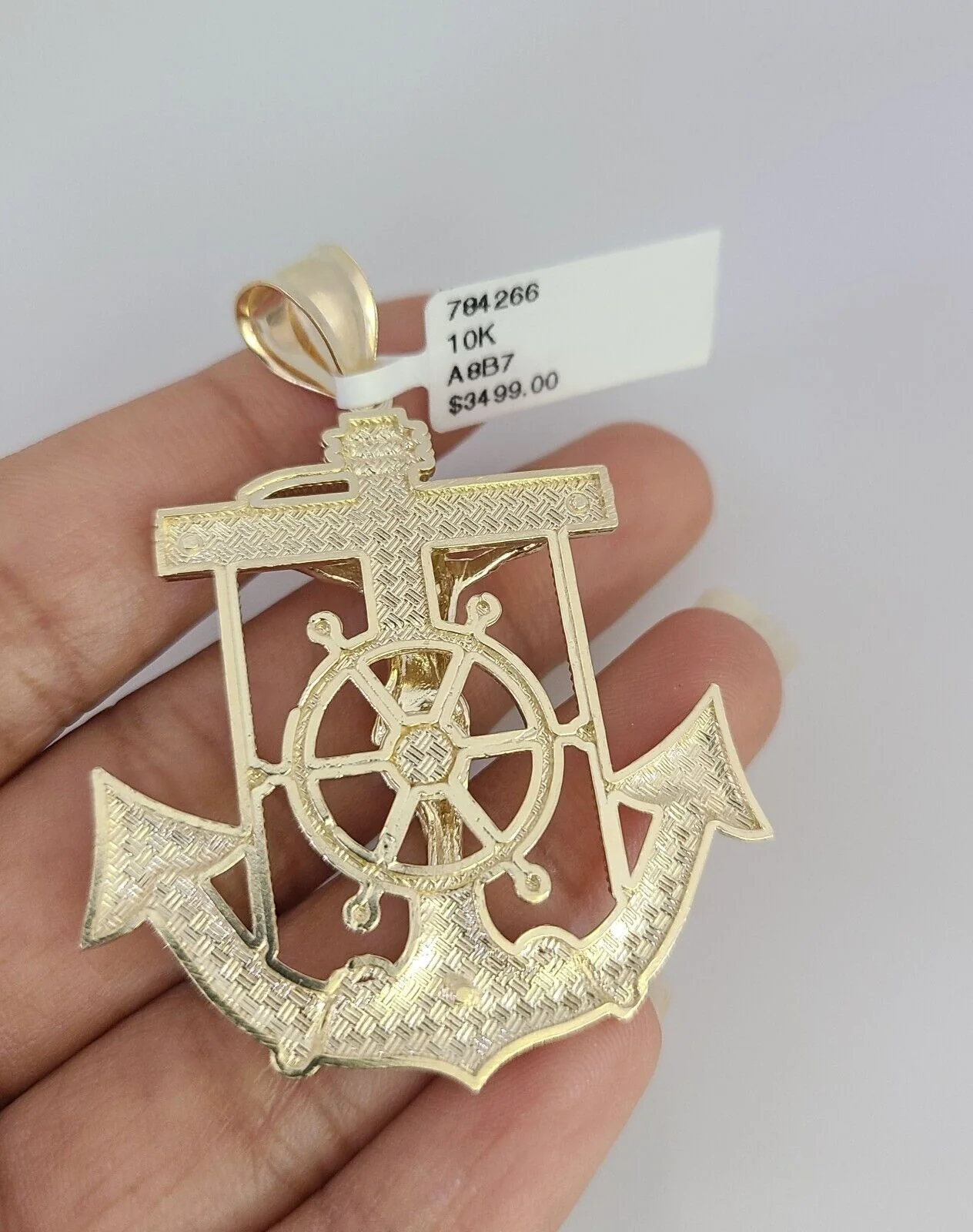 10k Gold Solid Cuban Curb Chain Necklace Jesus Anchor Pendant Set 6mm 20"-30" - Image 7