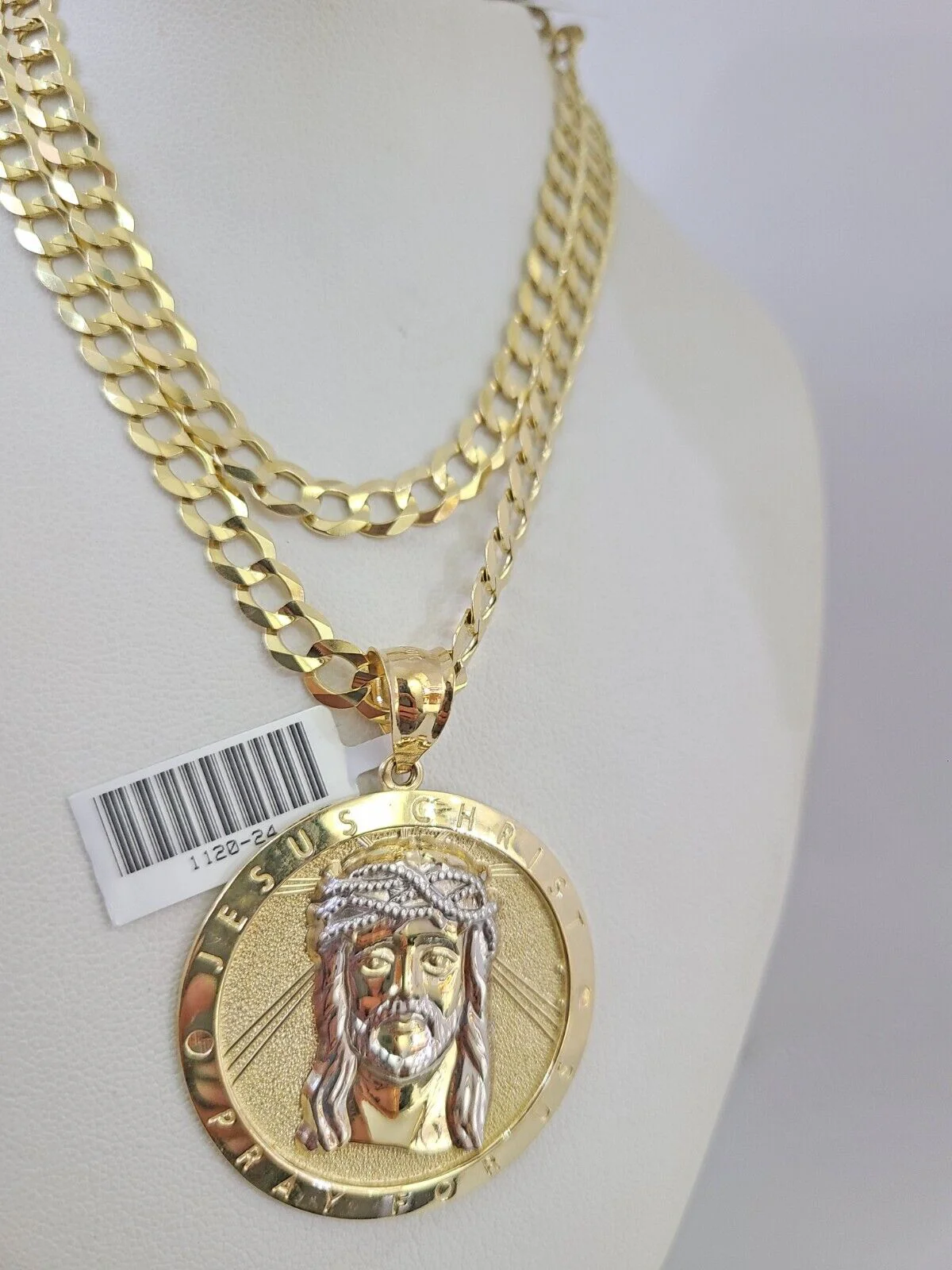 10k Gold Solid Cuban Curb Chain Necklace Jesus Christ Pendant Set 6mm 20"-30" - Image 4