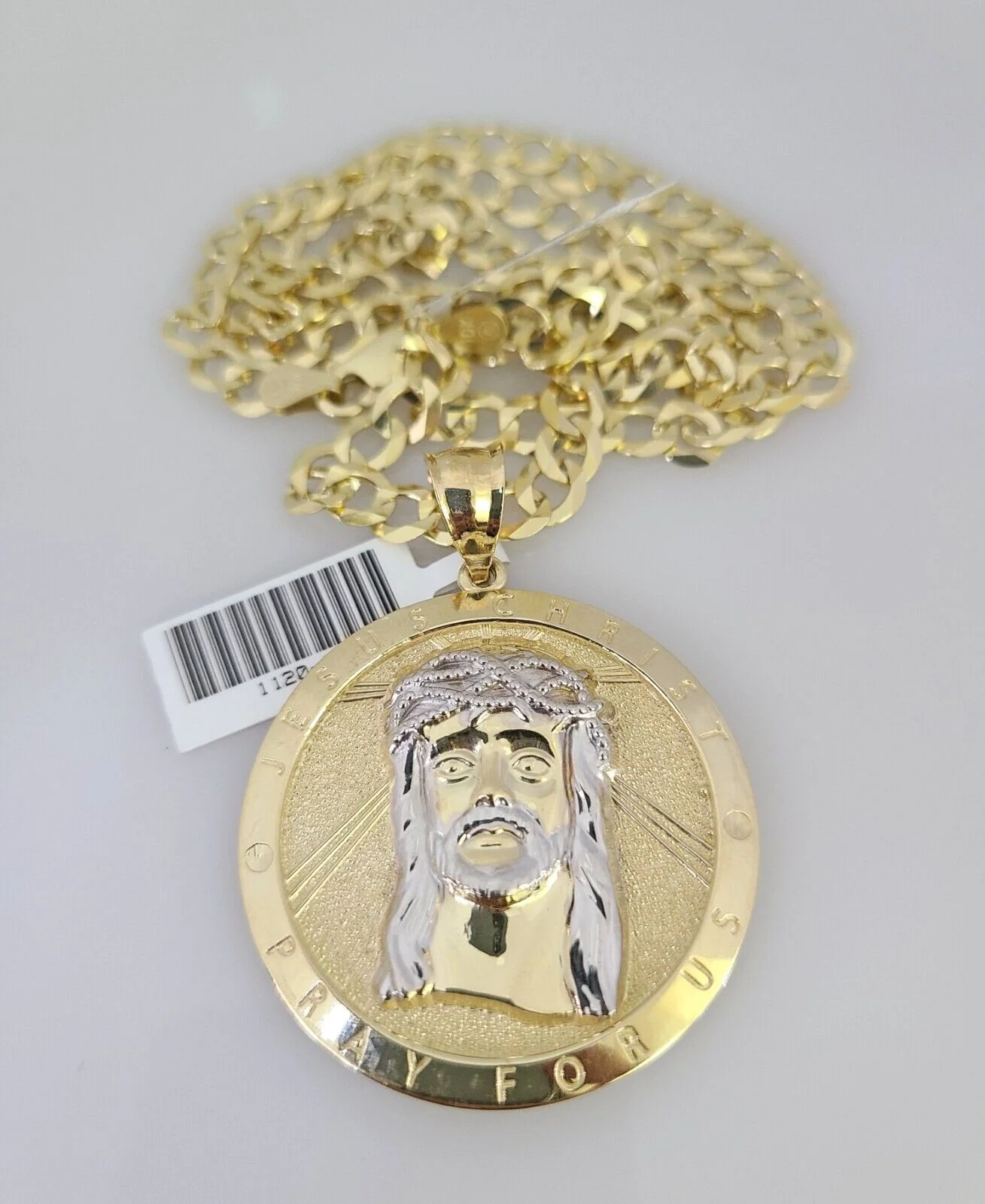 10k Gold Solid Cuban Curb Chain Necklace Jesus Christ Pendant Set 6mm 20"-30" - Image 5
