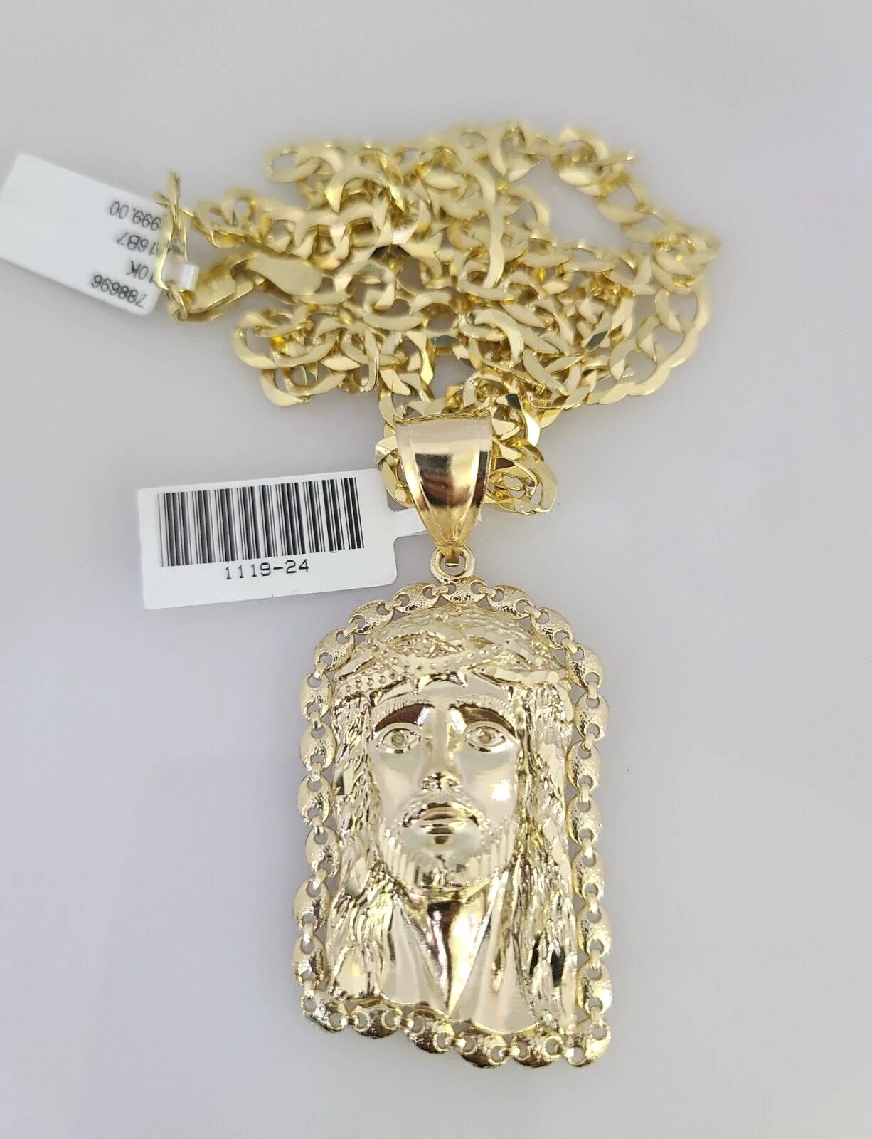 10k Gold Solid Cuban Curb Chain Necklace Jesus Head Pendant Set 6mm 20"-30" - Image 4