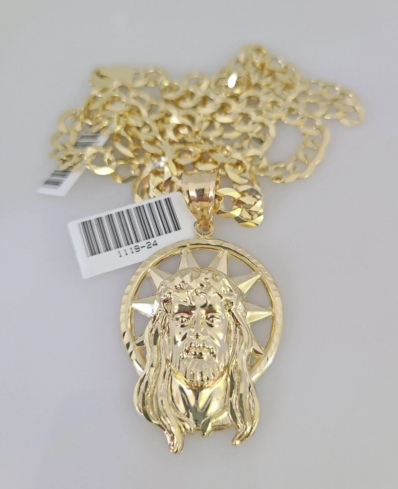 10k Gold Solid Cuban Curb Chain Necklace Jesus Head Pendant Set 6mm 20"-30" - Image 2