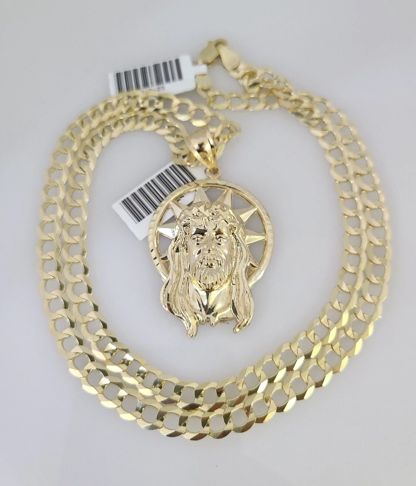 10k Gold Solid Cuban Curb Chain Necklace Jesus Head Pendant Set 6mm 20"-30" - Image 3