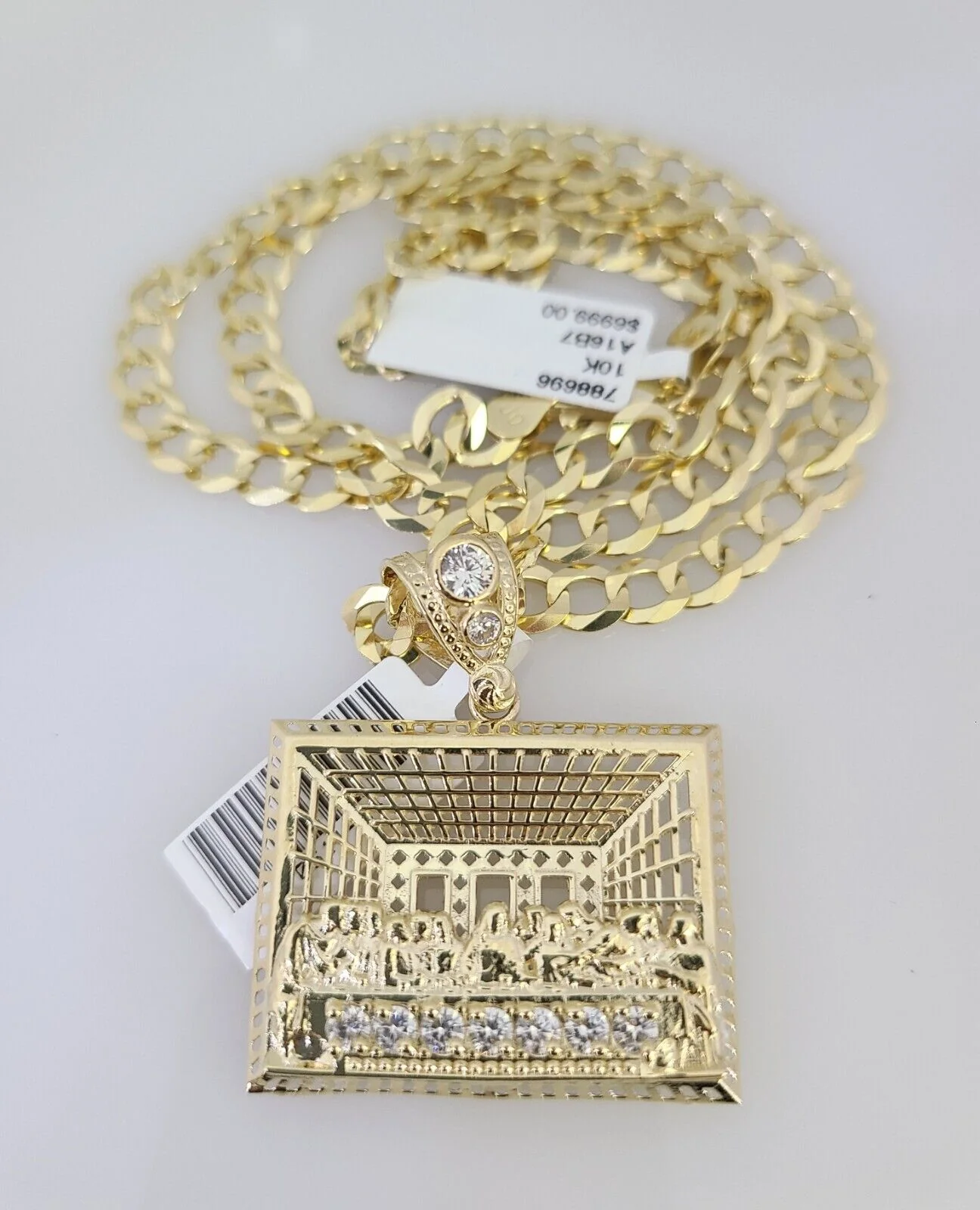 10k Gold Solid Cuban Curb Chain Necklace Last Supper Pendant Set 6mm 20"-30" - Image 2