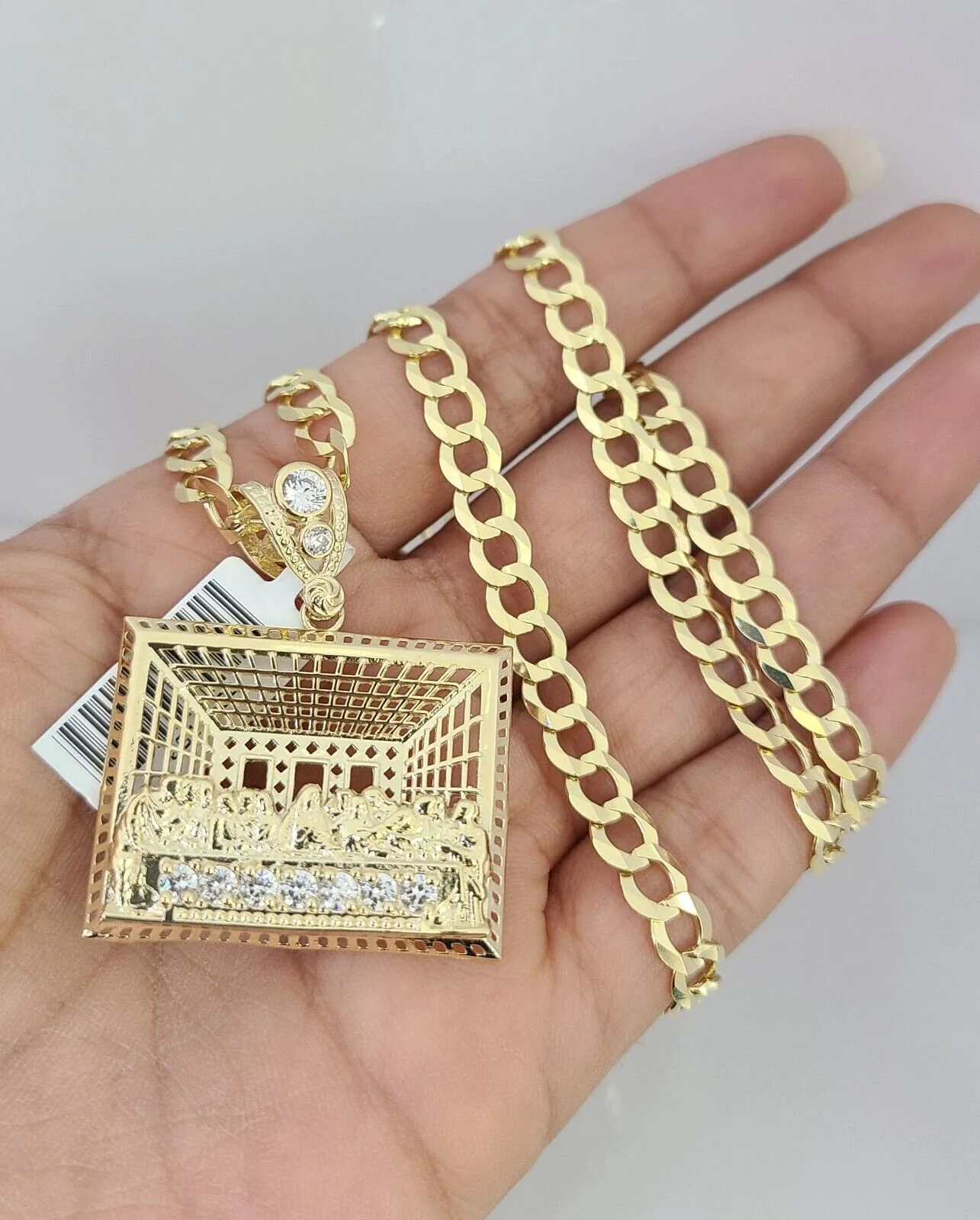 10k Gold Solid Cuban Curb Chain Necklace Last Supper Pendant Set 6mm 20"-30" - Image 3