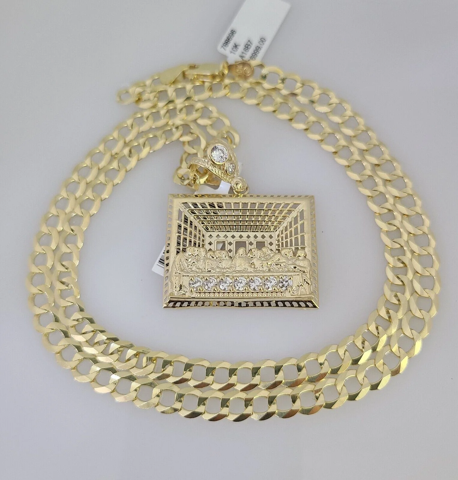 10k Gold Solid Cuban Curb Chain Necklace Last Supper Pendant Set 6mm 20"-30" - Image 4