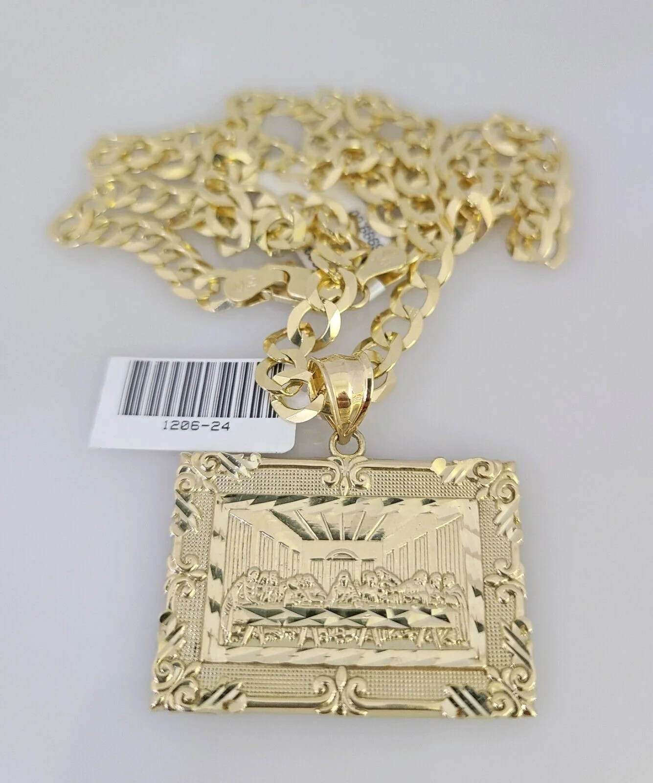 10k Gold Solid Cuban Curb Chain Necklace Last Supper Pendant Set 6mm 20"-30" - Image 3