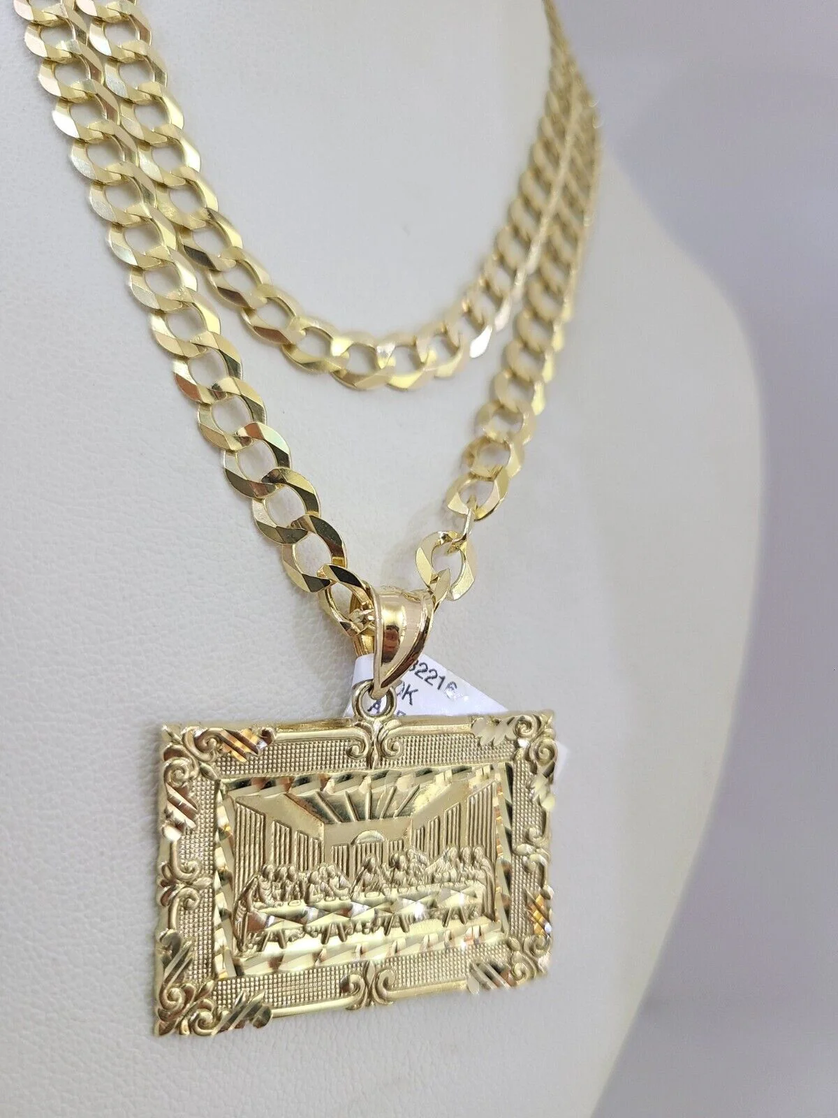 10k Gold Solid Cuban Curb Chain Necklace Last Supper Pendant Set 6mm 20"-30" - Image 4