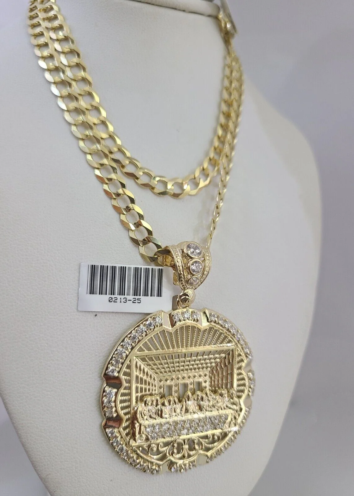 10k Gold Solid Cuban Curb Chain Necklace Last Supper Pendant Set 6mm 20"-30" - Image 2