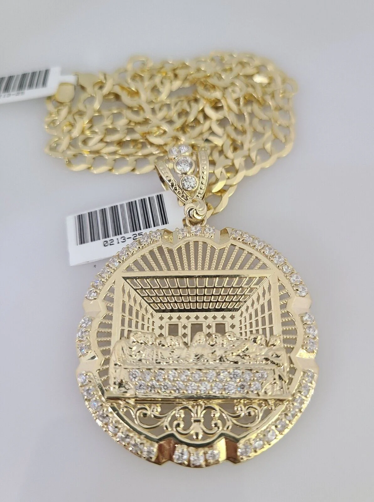 10k Gold Solid Cuban Curb Chain Necklace Last Supper Pendant Set 6mm 20"-30" - Image 3
