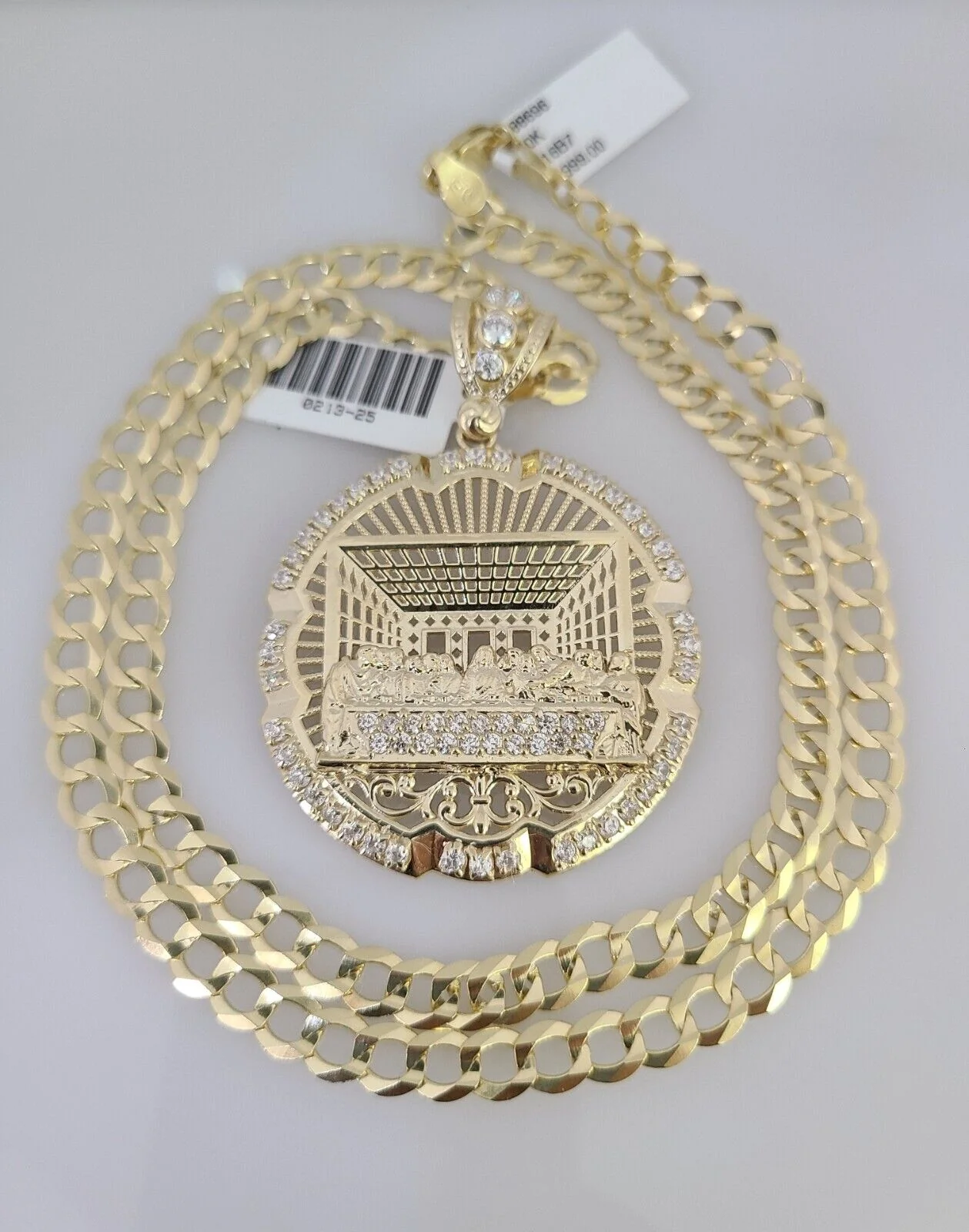 10k Gold Solid Cuban Curb Chain Necklace Last Supper Pendant Set 6mm 20"-30" - Image 4