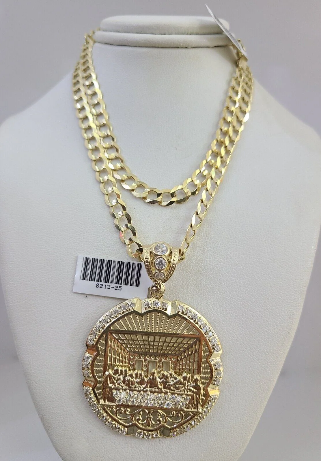 10k Gold Solid Cuban Curb Chain Necklace Last Supper Pendant Set 6mm 20"-30" - Image 7